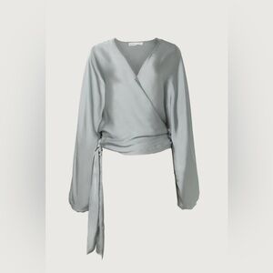 NWT Oak & Fort Blue Satin Wrap Top